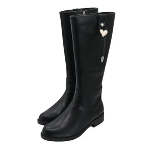 Stivale braccialin in pelle nero donna tacco basso e charm a cuore - SculcoScarpe