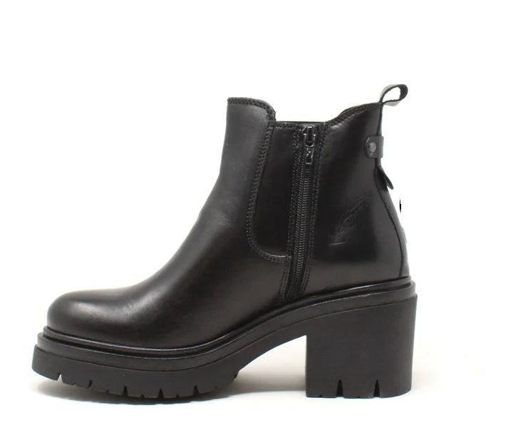 Stivaletto Donna Cinzia Soft Nero in Pelle con Tacco Largo e Suola Carrarmato