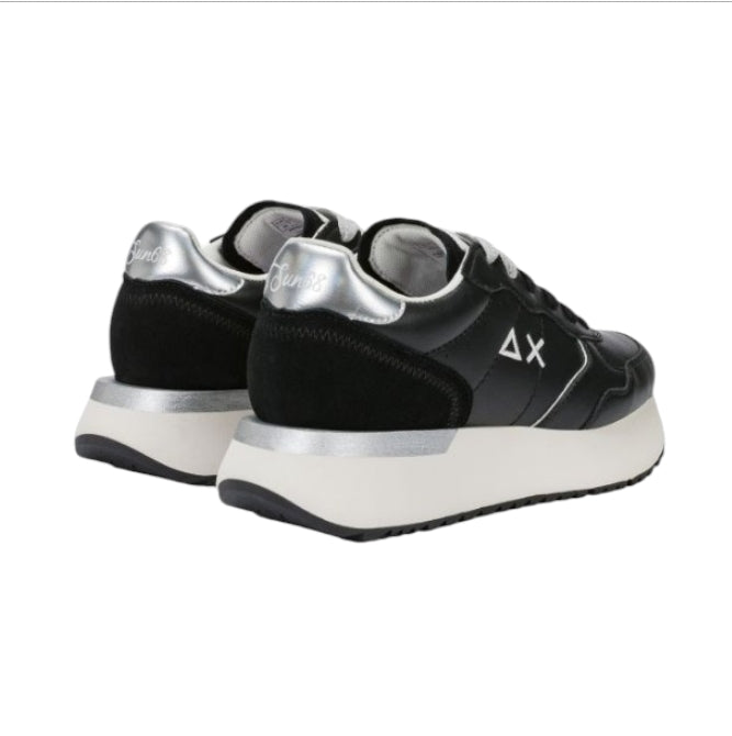 SUN68 Big Ally Leather Donna Nero/Argento – Sneakers Platform in Pelle dallo Stile Glamour