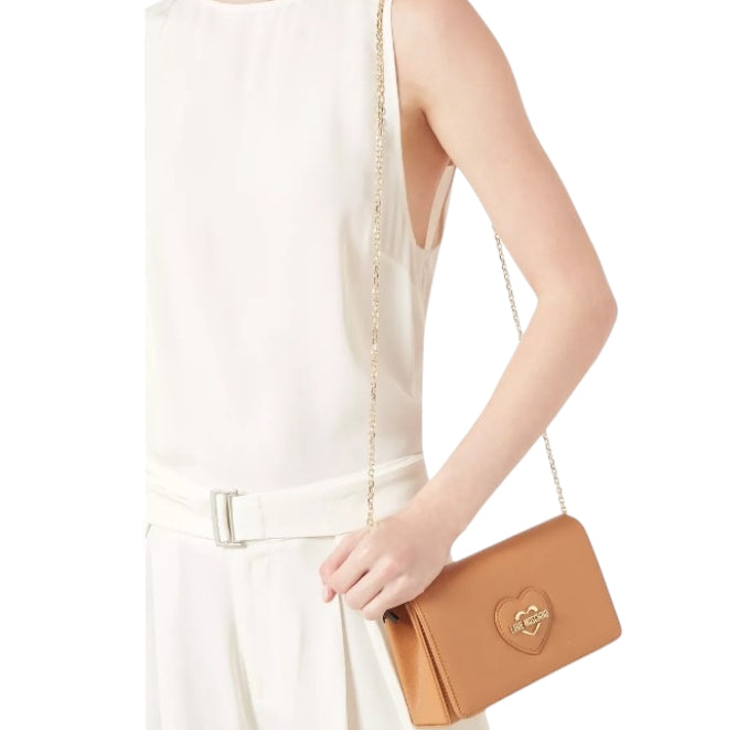 Pochette da donna LOVE MOSCHINO con tracolla, linea Sweet Heart, stampa Saffiano color biscotto
