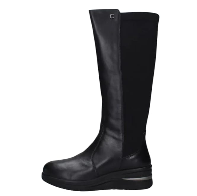 Cinzia soft stivale gambale elastico con zeppa pelle nera  -  SculcoScarpe