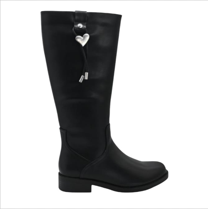 Stivale braccialin in pelle nero donna tacco basso e charm a cuore  -  SculcoScarpe