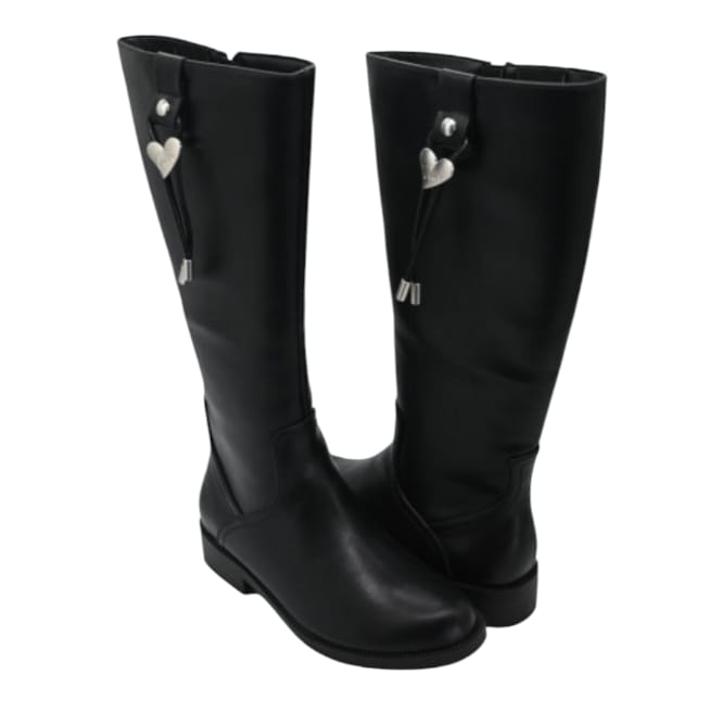 Stivale braccialin in pelle nero donna tacco basso e charm a cuore  -  SculcoScarpe