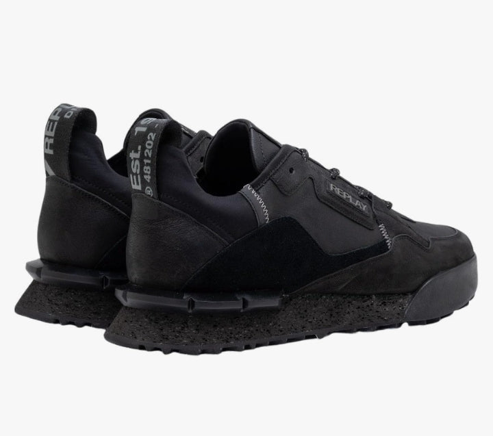 REPLAY FIELD SNEAKER IN PELLE  E SUEDE NERA