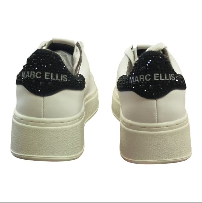 MARC ELLIS SNEAKERS DA DONNA BIANCA CON TALLONETTA IN CAMOSCIO GLITTER NERO
