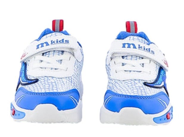 Melania Sneakers Bambino con Luci LED, Plantare in Memory Foam e Fantasia Dinosauro Melania colore Bianco/blu - SculcoScarpe