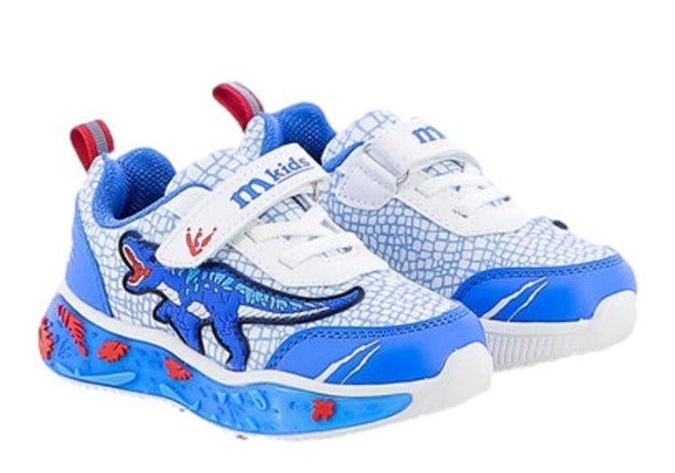 Melania Sneakers Bambino con Luci LED, Plantare in Memory Foam e Fantasia Dinosauro Melania colore Bianco/blu - SculcoScarpe