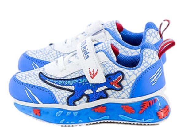 Melania Sneakers Bambino con Luci LED, Plantare in Memory Foam e Fantasia Dinosauro Melania colore Bianco/blu - SculcoScarpe