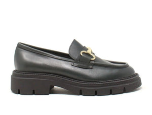 Mocassino Donna Cinzia Soft Verde Scuro in Pelle con Plantare in Pelle e Suola Carrarmato Mocassino colore Militare - SculcoScarpe