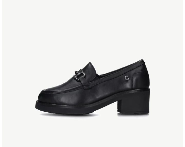 Mocassino Donna Cinzia Soft Nero in Pelle con Tacco Medio e Dettaglio Metallico