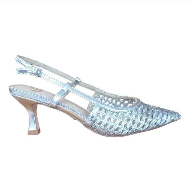 Décolleté Slingback Donna Gold&Gold GV126 Argento Intrecciata – Scarpe Eleganti con Tacco Medio