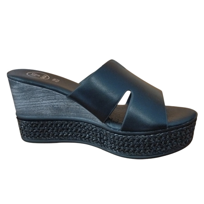 Sandalo Donna Zeppa Galia Nero – Ciabatta Elegante con Suola Intrecciata