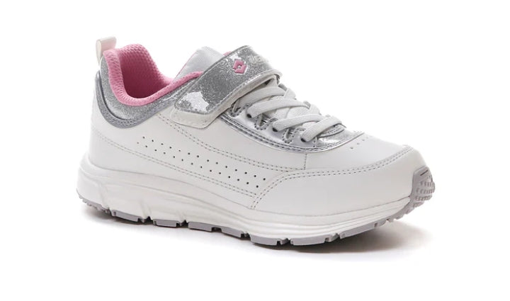 Scarpe Sneakers LOTTO Bambina Bianche con Dettagli Glitter Argento e Plantare Memory Foam