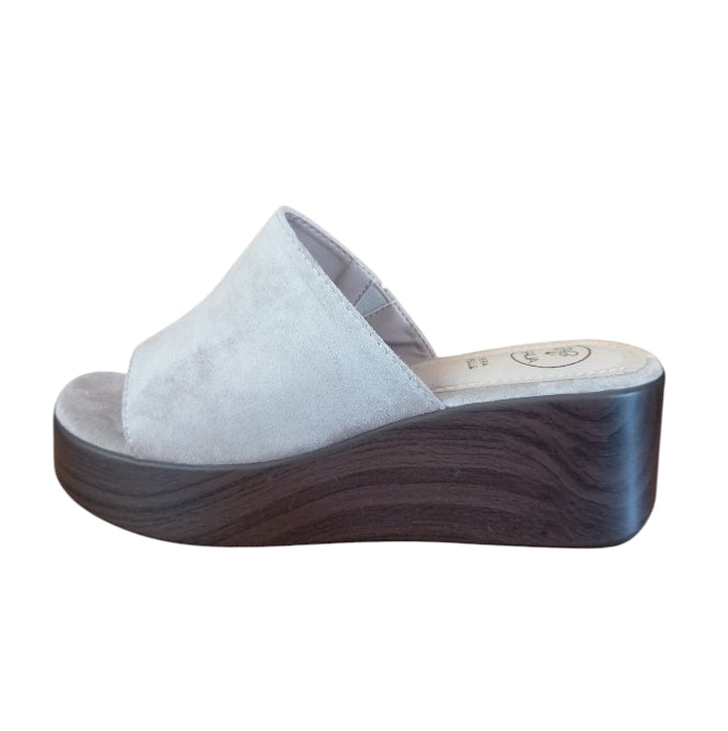 Sandalo Donna Zeppa Galia Beige – Ciabatta Elegante con Suola Effetto Legno