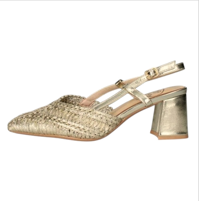 Décolleté Slingback Donna Galia Oro – Scarpe Eleganti con Tacco e Intreccio Glamour