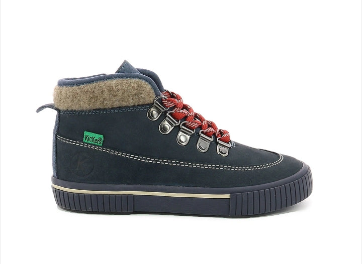 Scarpe Alte Bambino Kickers Blu con Interno Caldo e Lacci