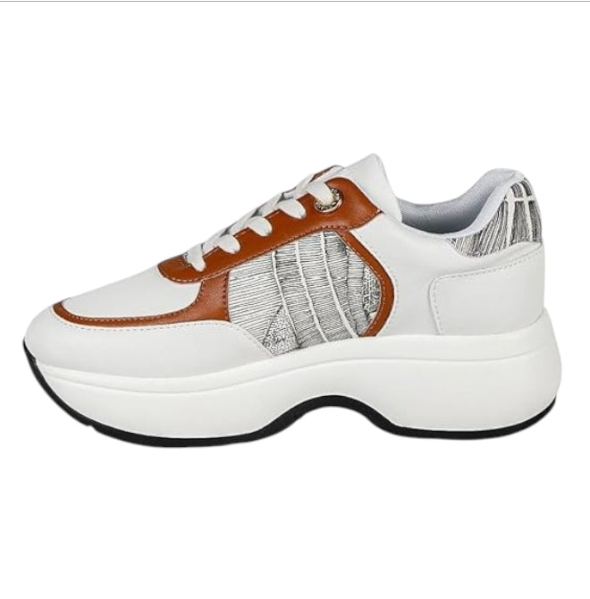 Sneakers Donna Gattinoni Dafne White Tan Ink Sepia – Scarpe Platform Eleganti e Sport Chic