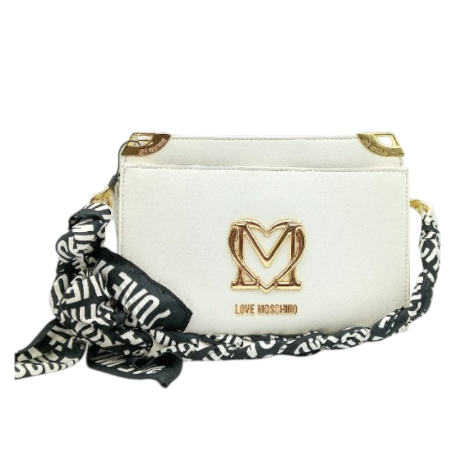 LOVE MOSCHINO Borsa Donna Bianca con Foulard – A Mano e Tracolla in Ecopelle