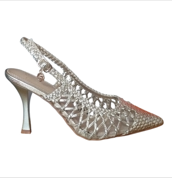 Décolleté Slingback Donna Gold&Gold GK253 Oro Intrecciata – Scarpe Eleganti con Tacco Alto