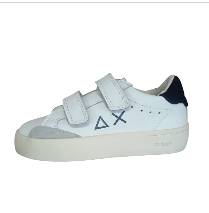 Sneakers Primi Passi Bambino SUN68 Boys Street Leather Baby 0107 Bianco/Navy Blue – Scarpe in Pelle Comode e Sicure