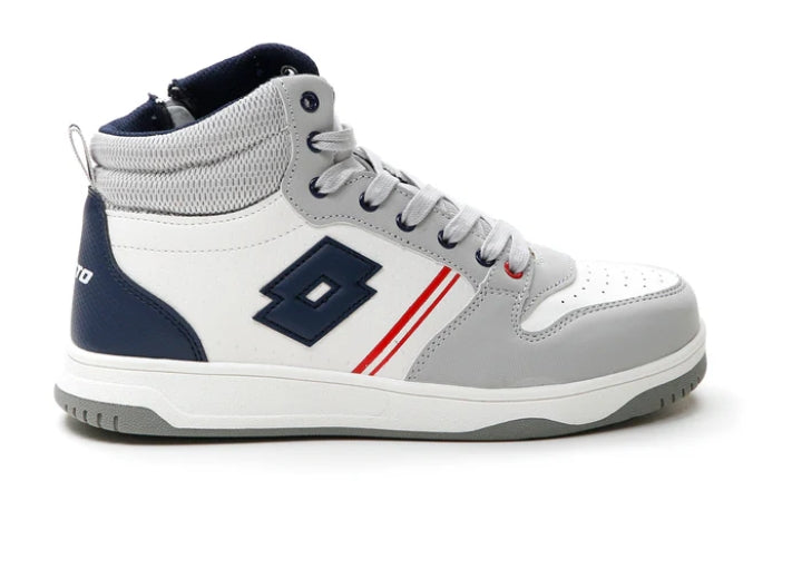 Scarpa Sportiva Alta Bambino Lotto Bianco Grigio e Blu con Plantare Confortevole
