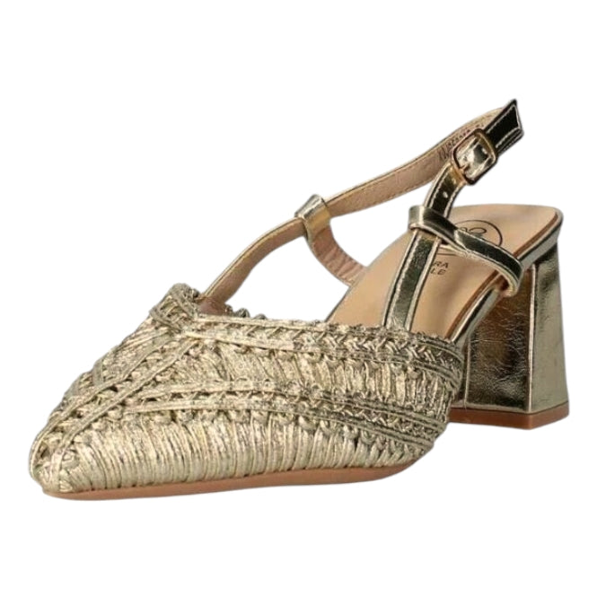 Décolleté Slingback Donna Galia Oro – Scarpe Eleganti con Tacco e Intreccio Glamour