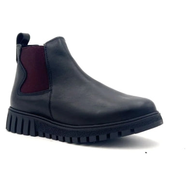 Stivaletto Donna Cinzia Soft Nero  elastico bordeaux in Pelle con Inserto Elastico e Suola Carrarmato