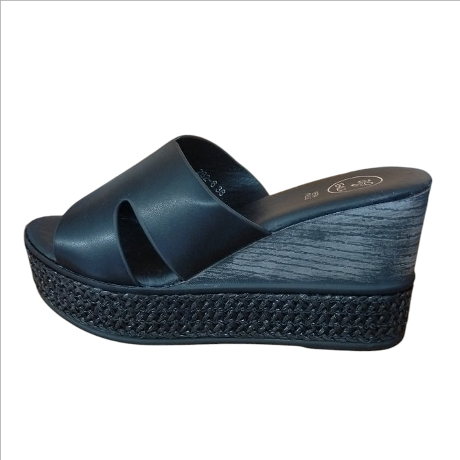 Sandalo Donna Zeppa Galia Nero – Ciabatta Elegante con Suola Intrecciata