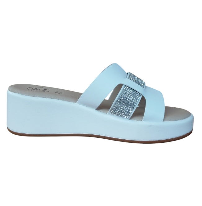 Ciabatte Donna Galia Bianche con Zeppa – Slider Eleganti con Dettagli Brillanti