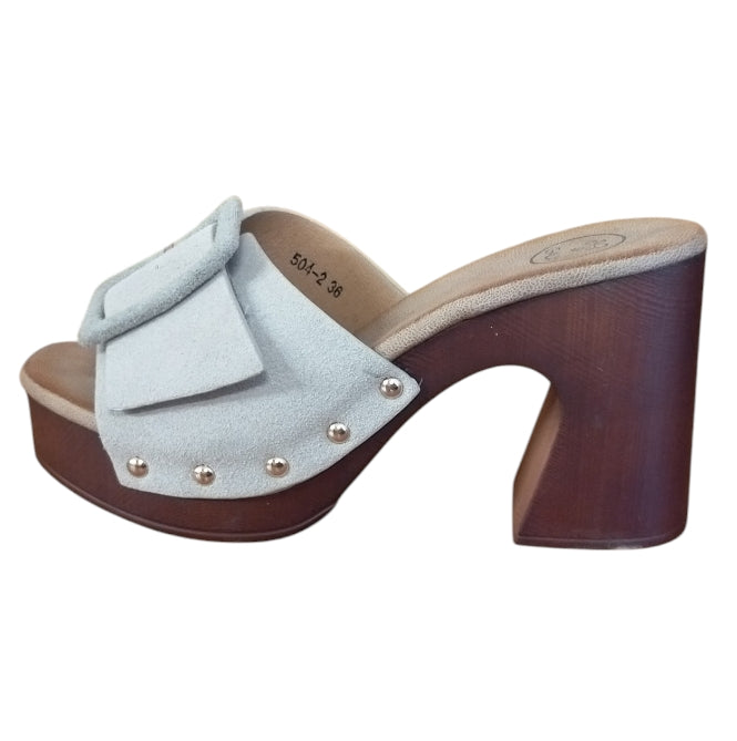 Sandalo Donna Tacco Alto Galia Beige – Ciabatta Elegante con Fibbia e Tacco Effetto Legno