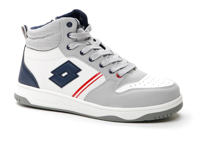 Scarpa Sportiva Alta Bambino Lotto Bianco Grigio e Blu con Plantare Confortevole