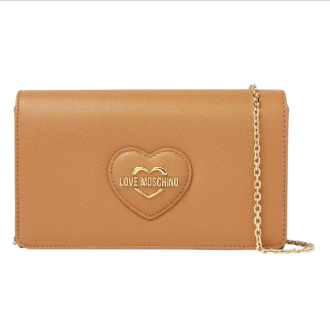 Pochette da donna LOVE MOSCHINO con tracolla, linea Sweet Heart, stampa Saffiano color biscotto