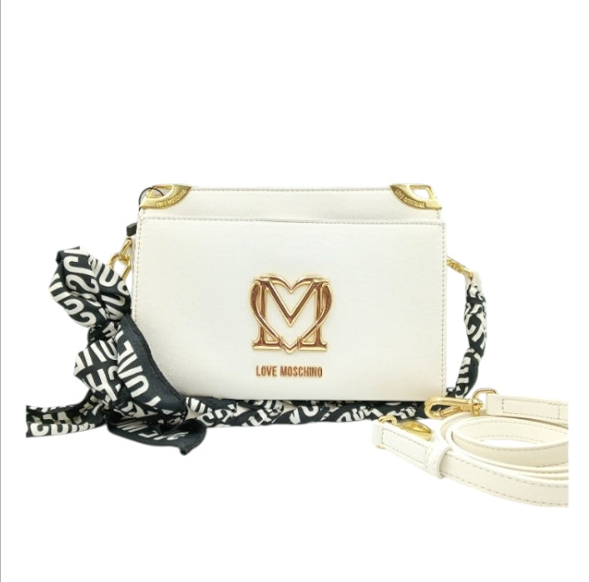 LOVE MOSCHINO Borsa Donna Bianca con Foulard – A Mano e Tracolla in Ecopelle