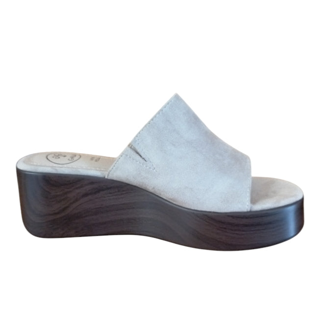 Sandalo Donna Zeppa Galia Beige – Ciabatta Elegante con Suola Effetto Legno