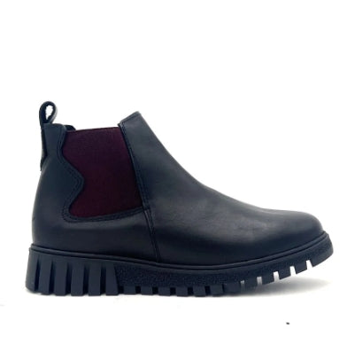 Stivaletto Donna Cinzia Soft Nero  elastico bordeaux in Pelle con Inserto Elastico e Suola Carrarmato